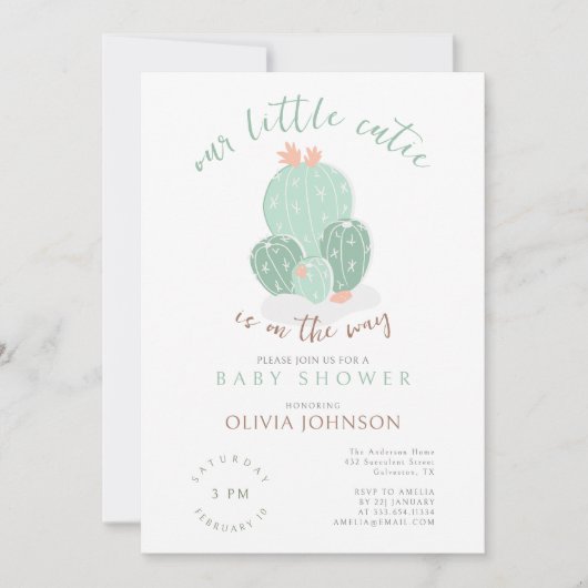 我々の小さなかわいこちゃん多汁水の色ベビーシャワー 招待状 (正面)