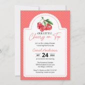 我々の小さなさくらんぼの上にベビーガール赤ちゃんシャワー 招待状 (正面)