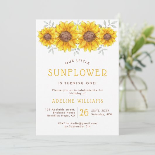 我々の小さなひまわりが一つになった |誕生日 招待状 (スタンド正面)