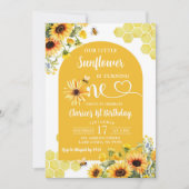 我々の小さなひまわり1つの蜂蜜誕生日 招待状 (正面)