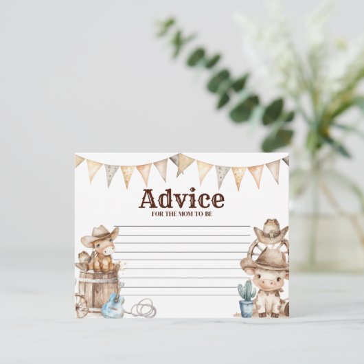 我々の小さなカウボーイワイルドウェストベイビーシャワーアドバイス エンクロージャーカード (スタンド正面)