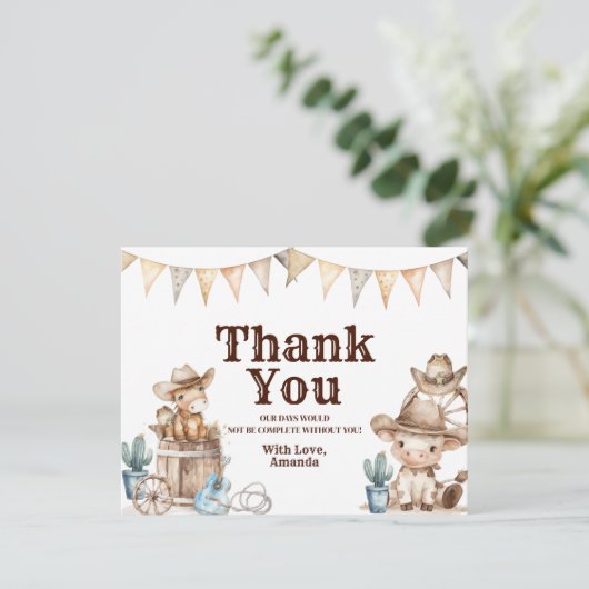 我々の小さなカウボーイワイルドウェスト赤ちゃんシャワー サンキューカード (スタンド正面)