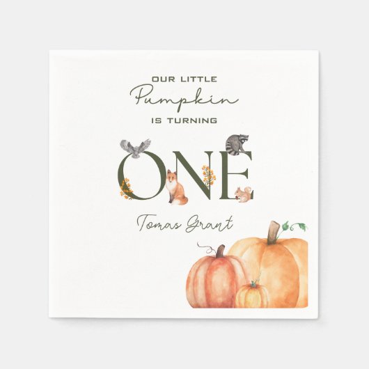我々の小さなカボチャの森の動物の誕生日 スタンダードカクテルナプキン (正面)