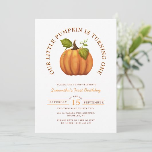 我々の小さなカボチャは一つの最初の誕生日を回している 招待状 (スタンド正面)