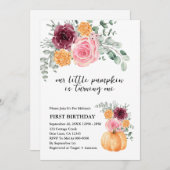 我々の小さなカボチャは一つの花模様を 招待状 (正面/裏面)