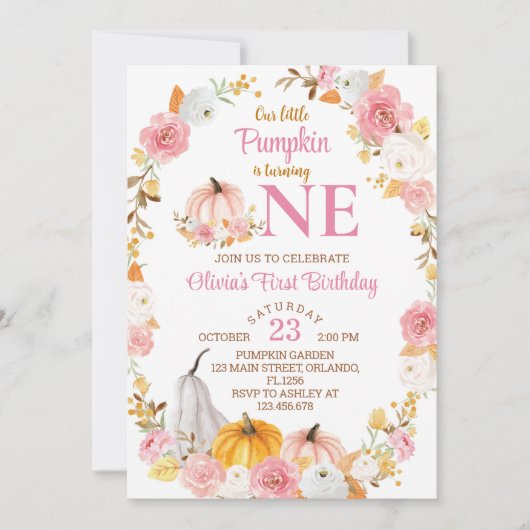 我々の小さなカボチャは一つの誕生日を回している 招待状 (正面)