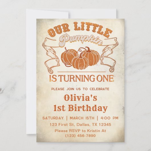 我々の小さなカボチャは一つ回っている 招待状 (正面)