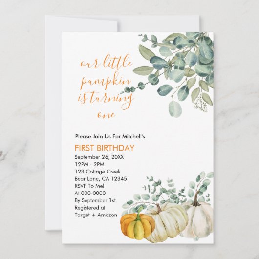 我々の小さなカボチャは一つ緑を作っている 招待状 (正面)