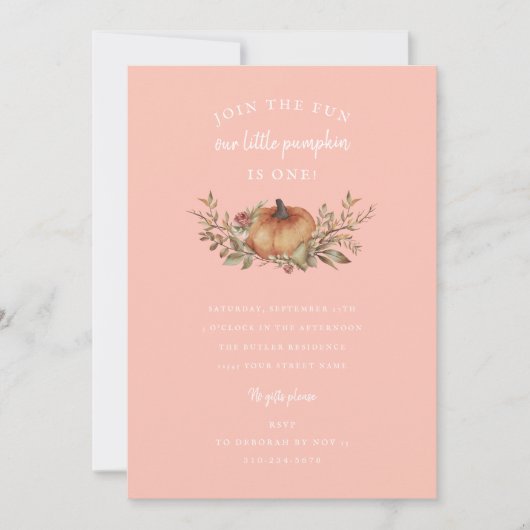 我々の小さなカボチャは秋の誕生日 招待状 (正面)