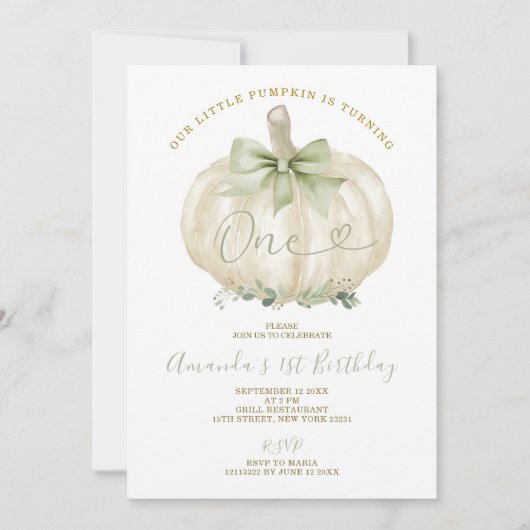 我々の小さなカボチャは1つのカボチャ誕生日を回している 招待状 (正面)