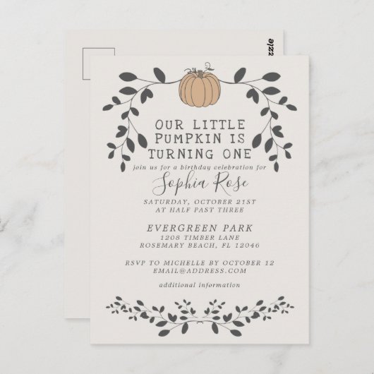 我々の小さなカボチャは、1つの最初の誕生日Iを回している ポストカード (正面/裏面)