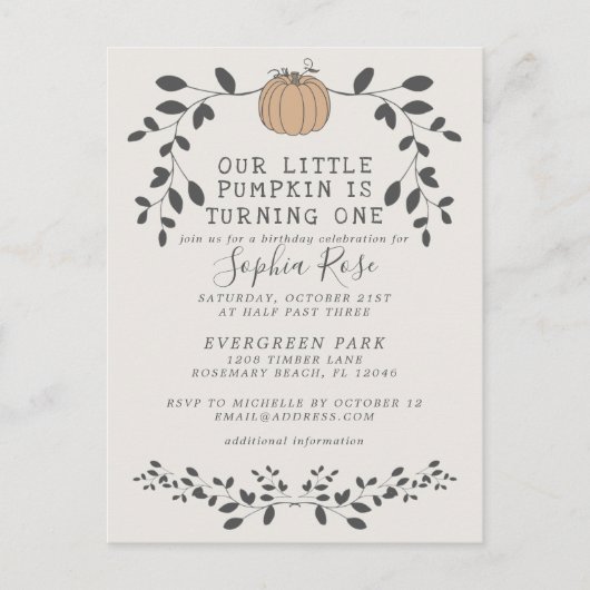 我々の小さなカボチャは、1つの最初の誕生日Iを回している ポストカード (正面)