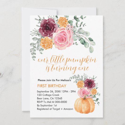 我々の小さなカボチャは、1つの燃えるようなピンクを回している 招待状 (正面)