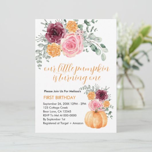 我々の小さなカボチャは、1つの燃えるようなピンクを回している 招待状 (スタンド正面)