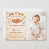 我々の小さなカボチャは、1つの誕生日写真を回している 招待状 (正面)