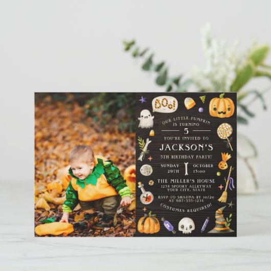 我々の小さなカボチャ |かわいいハロウィーンの誕生日パーティー 招待状 (スタンド正面)