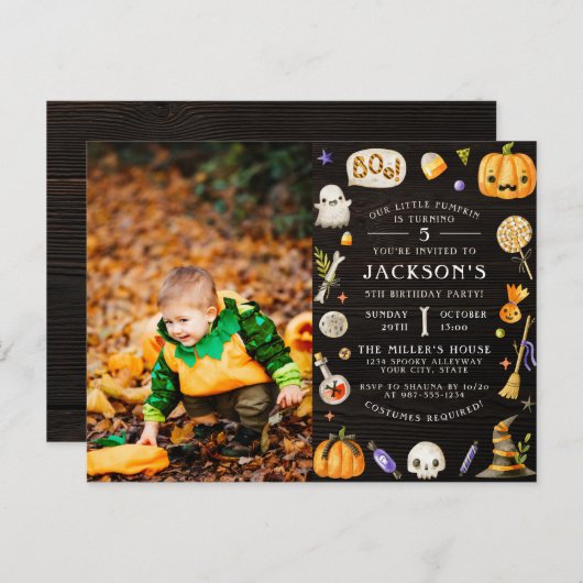 我々の小さなカボチャ |かわいいハロウィーンの誕生日写真 インビテーションポストカード (正面/裏面)