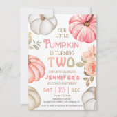 我々の小さなカボチャ |ピンクはっきりしたガール第2誕生日 招待状 (正面)
