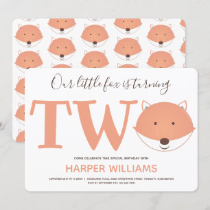 我々の小さなキツネが2秒の子供の誕生日 招待状