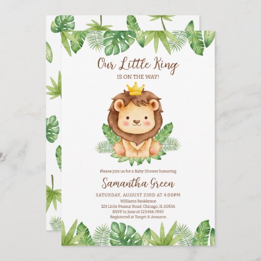 我々の小さなキング獅子赤ちゃんシャワー 招待状 (正面/裏面)