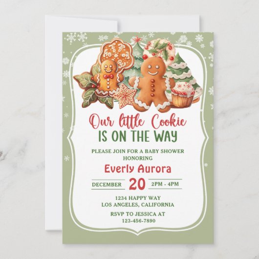 我々の小さなクッキーは、ベビーシャワーパーティーの途中にある 招待状 (正面)