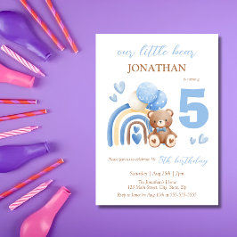 我々の小さなクマのレインボーバルーン第5誕生日 招待状