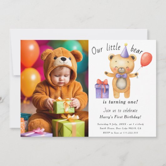 我々の小さなクマは一つの子供の誕生日を 招待状 (正面)
