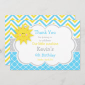 我々の小さなサンシャインブルーとイエロー誕生日 サンキューカード (正面/裏面)