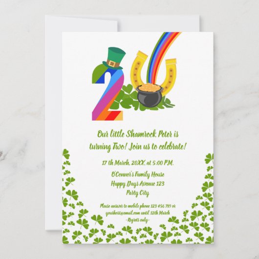 我々の小さなシャムロックは、2回の誕生日パーティーを始める 招待状 (正面)