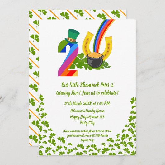 我々の小さなシャムロックは、2回の誕生日パーティーを始める 招待状 (正面/裏面)