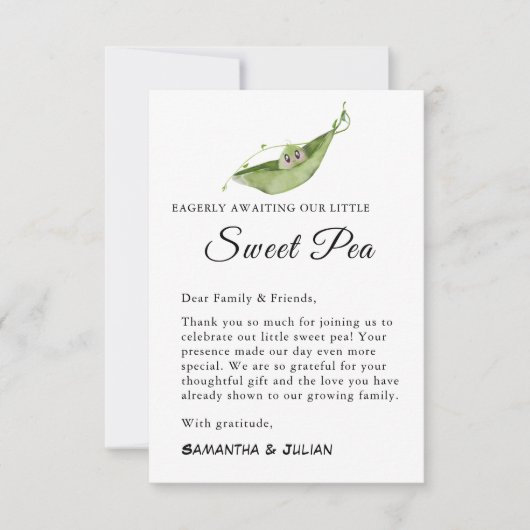 我々の小さなスイートピーサンキューカードを待って サンキューカード (正面)