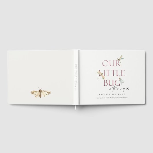 我々の小さなバグピンクトンフライ任意の年齢誕生日 ゲストブック (全面)
