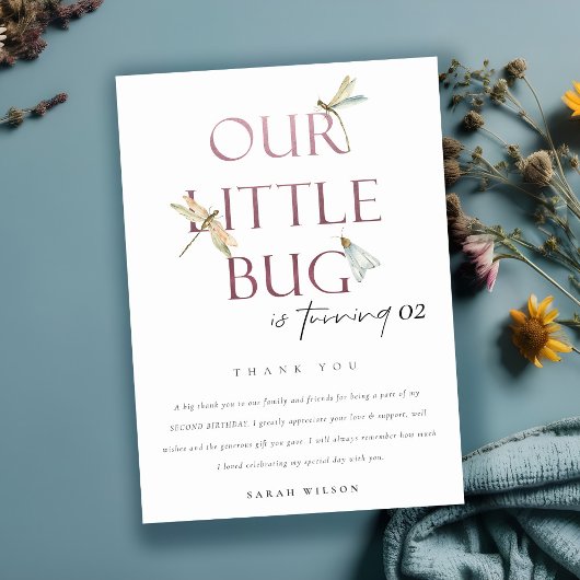我々の小さなバグピンクトンフライ任意の年齢誕生日 サンキューカード