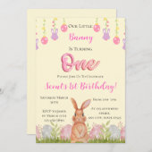 我々の小さなバニーは一つの誕生日を回している 招待状 (正面/裏面)