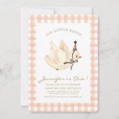 我々の小さなバーディウォーターカラーミニマルベビー誕生日 招待状 (正面)