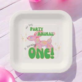 我々の小さなパーティーバルーン動物の最初の誕生日 ペーパープレート