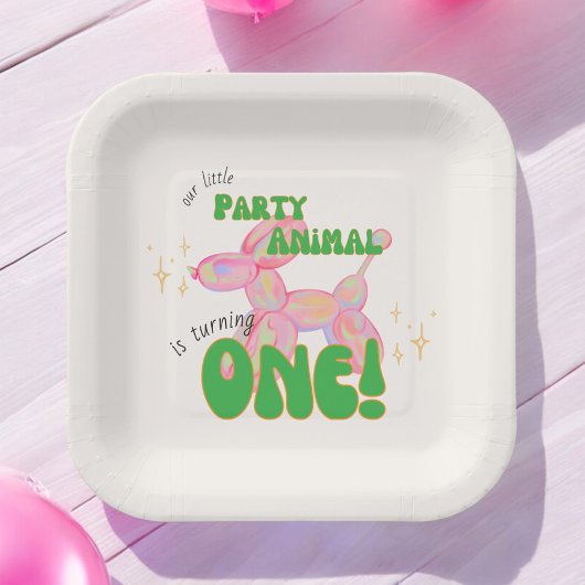 我々の小さなパーティーバルーン動物の最初の誕生日 ペーパープレート