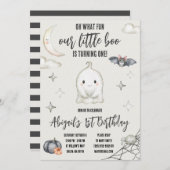 我々の小さなブーが一つになった!ハロウィーン誕生日 招待状 (正面/裏面)