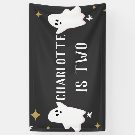 我々の小さなブーが2つの誕生日写真を回している 横断幕 (縦)