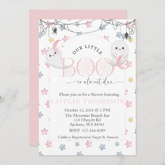 我々の小さなブーはほとんどハロウィーンのベビー 招待状 (正面/裏面)