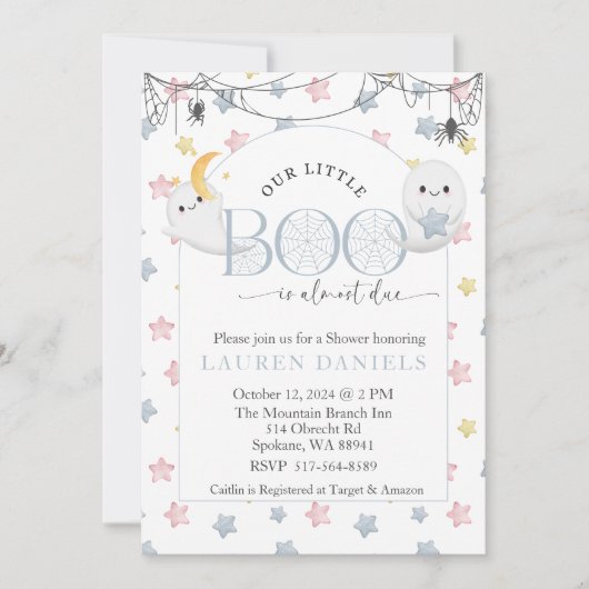 我々の小さなブーはほとんどハロウィーンのベビー 招待状 (正面)