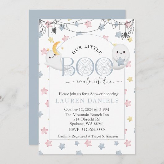 我々の小さなブーはほとんどハロウィーンのベビー 招待状 (正面/裏面)