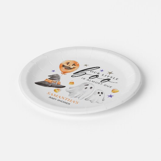 我々の小さなブーはハロウィーンの赤ちゃんシャワー ペーパープレート (アングル)