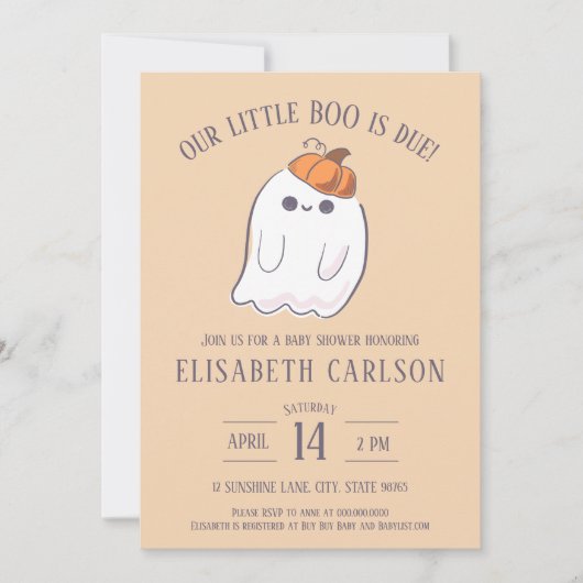 我々の小さなブーは幽霊ベビーシャワーの招待されている 招待状 (正面)