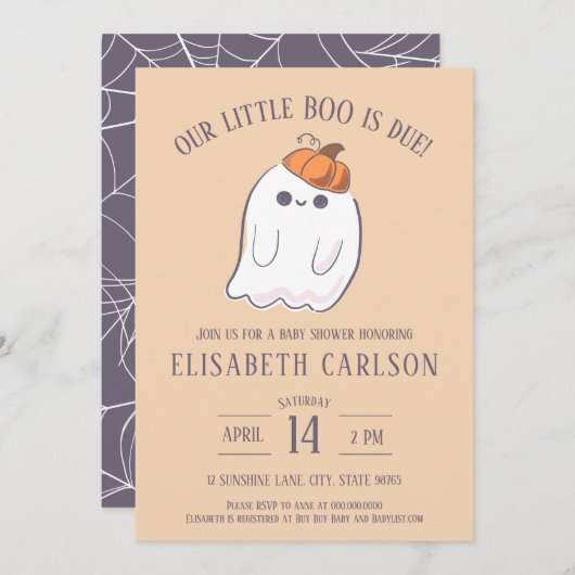 我々の小さなブーは幽霊ベビーシャワーの招待されている 招待状 (正面/裏面)