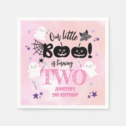 我々の小さなブーは2つになった！ハロウィーン誕生日 スタンダードカクテルナプキン (正面)