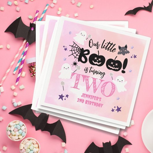 我々の小さなブーは2つになった！ハロウィーン誕生日 スタンダードカクテルナプキン
