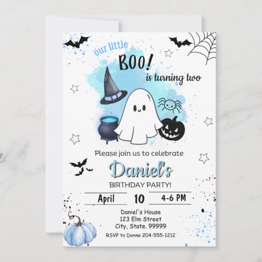 我々の小さなブーは2人の少年の誕生日インビタを回している 招待状 (正面)