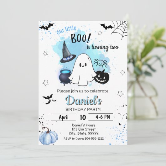 我々の小さなブーは2人の少年の誕生日インビタを回している 招待状 (スタンド正面)