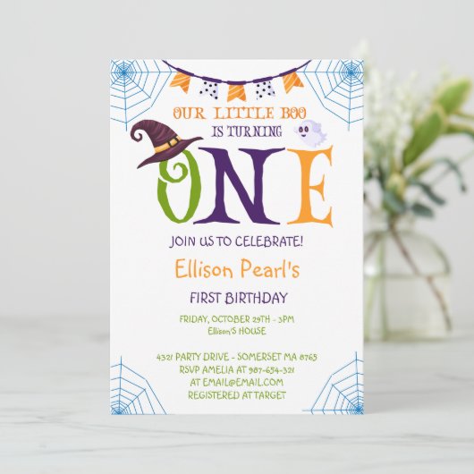 我々の小さなブーを回す1ハロウィーン1歳の誕生日 招待状 (スタンド正面)